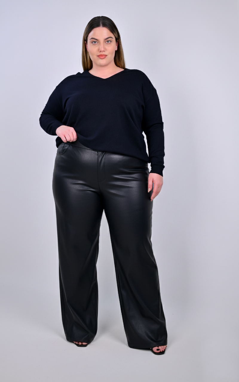 Plus Size Παντελόνα Δερματίνη Μαύρη | PsX Fashion
