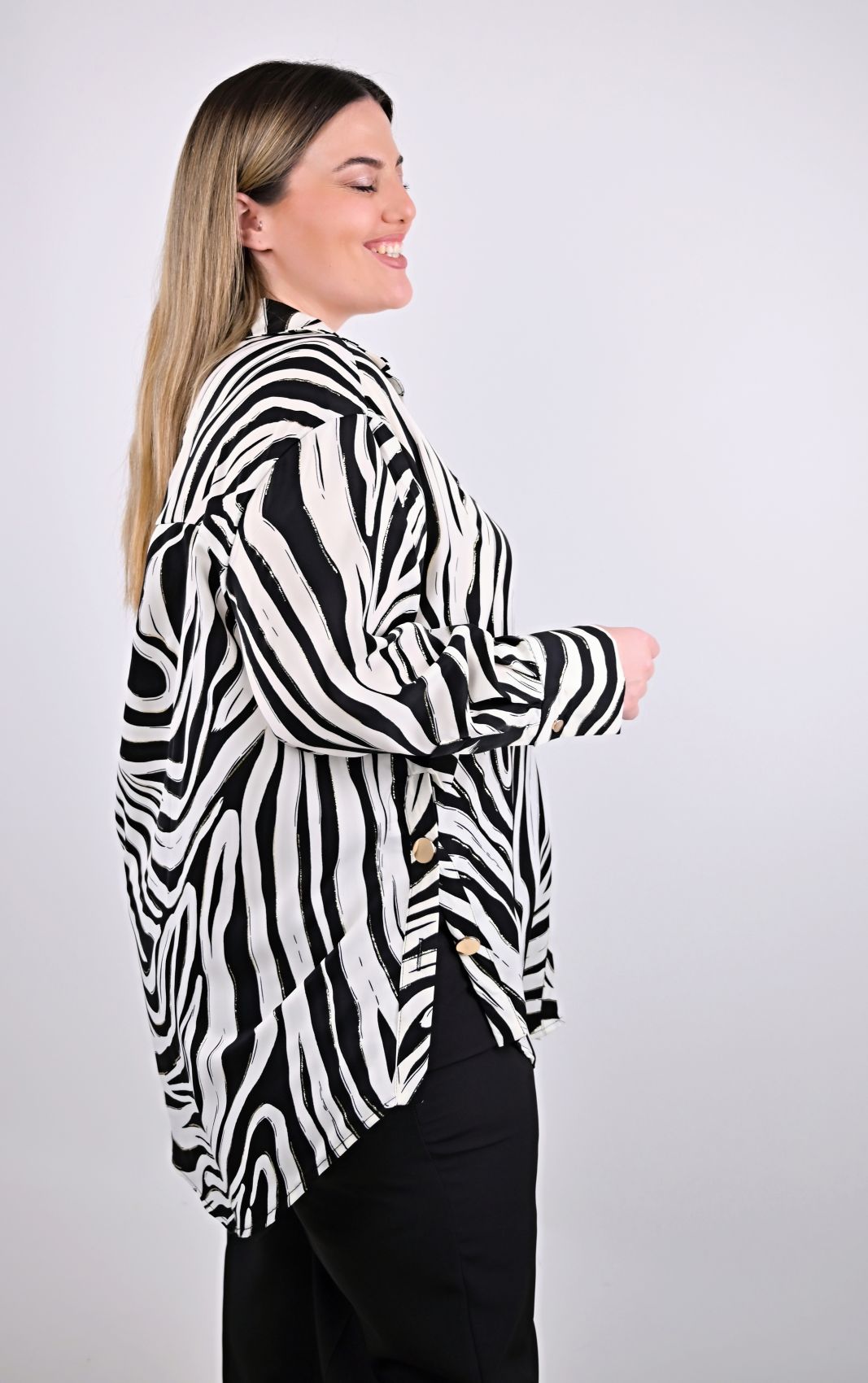 Plus Size Μπλε Ζεβρέ Πουκαμίσα | Animal Print | PsX Fashion
