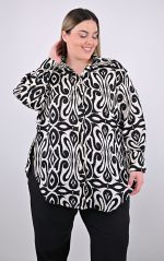 Plus Size Πουκαμίσα Μπεζ με Μαύρο Μοτίβο | PsX Fashion