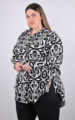 Plus Size Πουκαμίσα Λευκό Μαύρο Μοτίβο | PsX Fashion