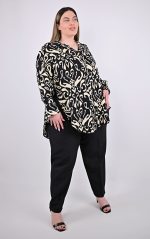 Μαύρη Plus Size Πουκαμίσα με Μοτίβο | PsX Fashion