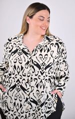 Plus Size Πουκαμίσα με Μοτίβο | Μπεζ-Μαύρη | PsX Fashion