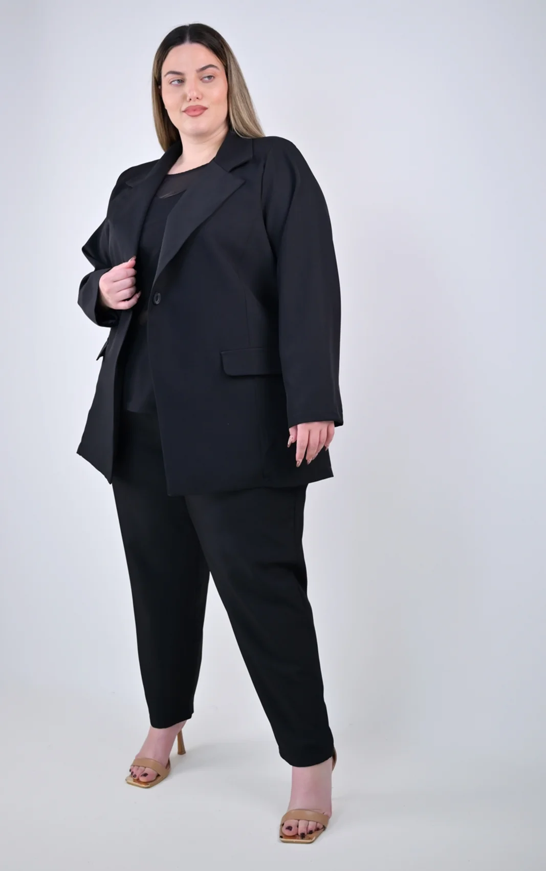 Plus Size Μαύρο Σακάκι Blazer σε Άνετη Γραμμή | PsX Fashion
