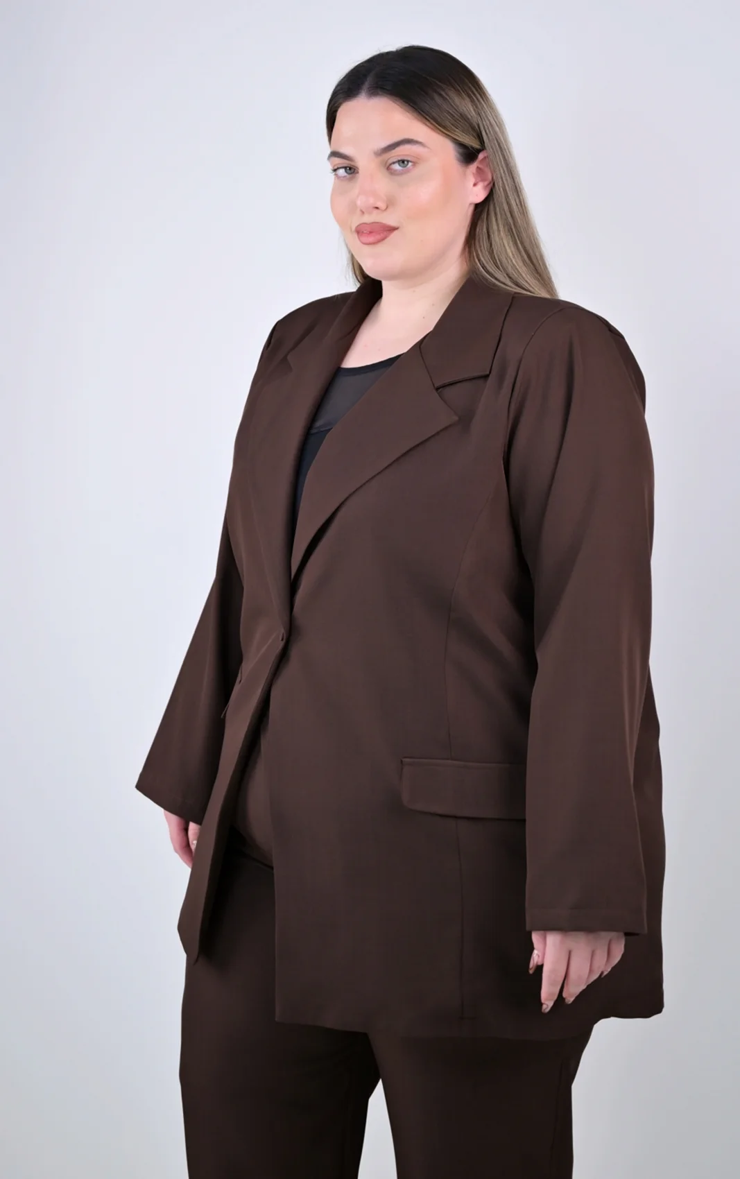 Plus Size Καφέ Σακάκι Blazer σε Άνετη Γραμμή | PsX Fashion