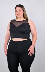 Crop Top Μαύρο με Διαφάνεια στο Ντεκολτέ - Image 2