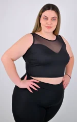 Crop Top Μαύρο με Διαφάνεια στο Ντεκολτέ - Image 3