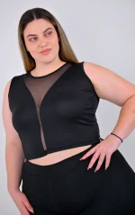 Αμάνικο Μαύρο Crop Top με V Διαφάνεια - Image 4