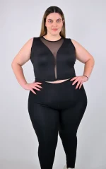 Plus Size Crop Top Αμάνικο με V Διαφάνεια | PsX Fashion