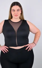 Αμάνικο Μαύρο Crop Top με V Διαφάνεια - Image 3