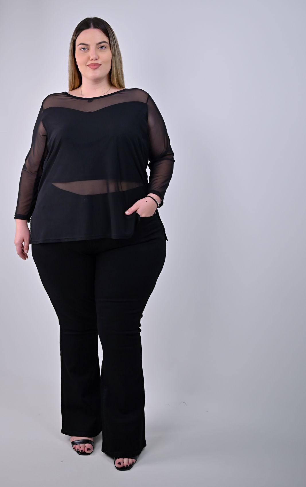 Plus Size Μαύρο Τζιν Καμπάνα | PsX Fashion