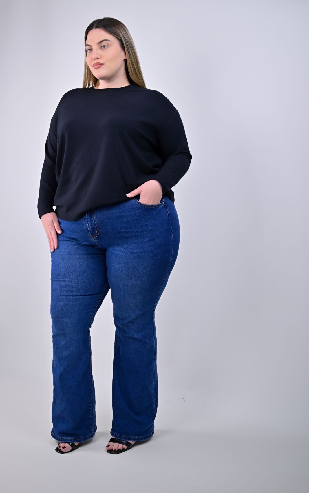 Plus Size Μπλε Τζιν Καμπάνα | PsX Fashion