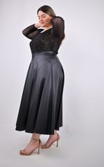 Μαύρη Midi Φούστα Δερματίνη σε Α Γραμμή - Image 3