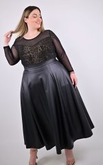 Plus Size Μαύρη Φούστα Δερματίνη | Midi A-Line | PsX Fashion