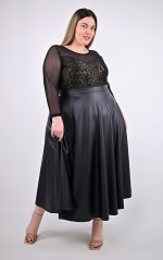 Μαύρη Midi Φούστα Δερματίνη σε Α Γραμμή - Image 2