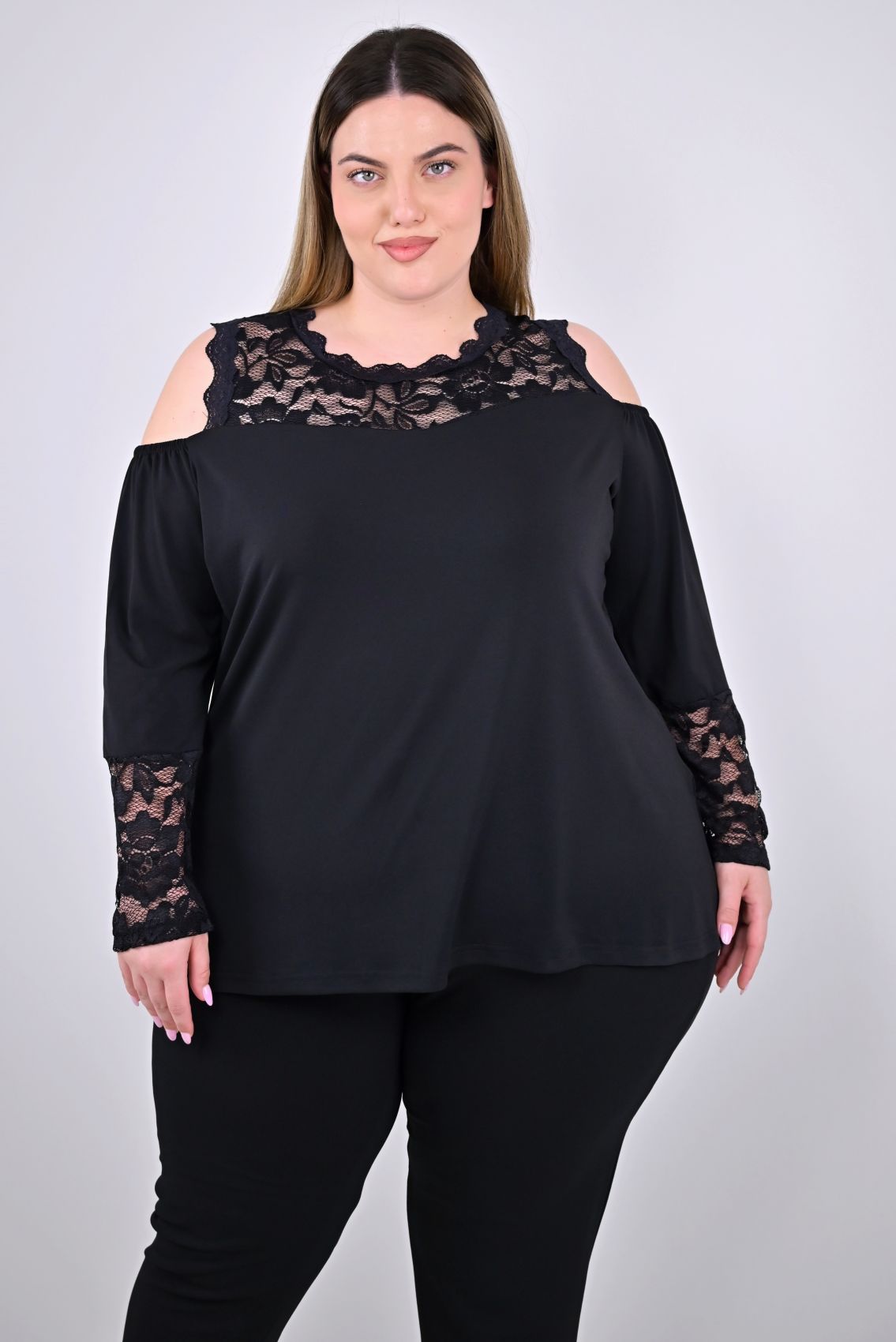 Plus Size Μαύρη Μπλούζα Δαντέλα | Μοντέρνα & Άνετη | PsX