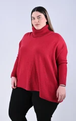 Plus Size Κόκκινη Πλεκτή Μπλούζα με Ζιβάγκο | Oversized Γραμμή | PsX Fashion