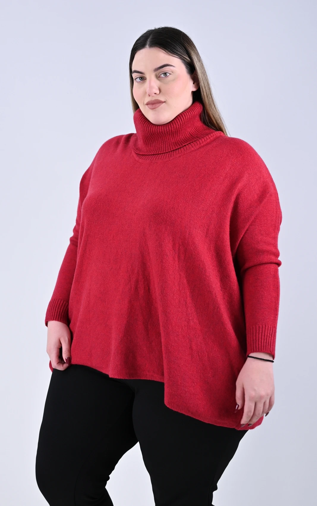 Plus Size Κόκκινη Πλεκτή Μπλούζα με Ζιβάγκο | Oversized Γραμμή | PsX Fashion