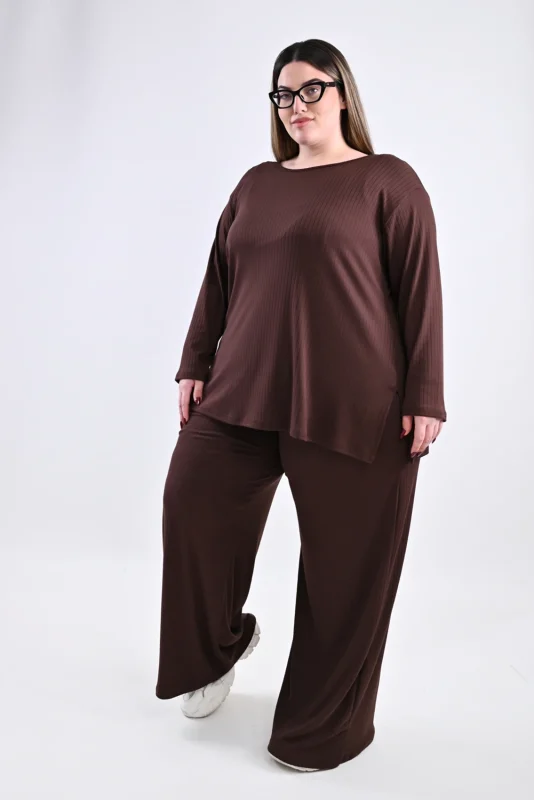 Plus Size Καφέ Σετ Ριπ | Μεγάλα Μεγέθη | PsX Fashion