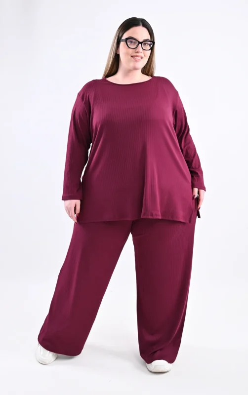Plus Size Μπορντό Σετ Ριπ | Μεγάλα Μεγέθη | PsX Fashion
