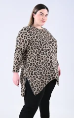 Μπεζ Μπλούζα Animal Print με Φερμουάρ - Image 4