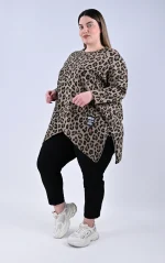 Μπεζ Μπλούζα Animal Print με Φερμουάρ - Image 2