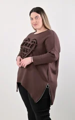 Καφέ Μπλούζα Heart με Φερμουάρ - Image 4