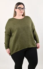 Ασύμμετρη Χακί Πλεκτή Μπλούζα - Image 3