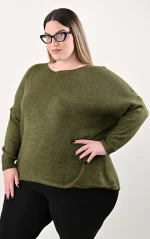 Ασύμμετρη Χακί Πλεκτή Μπλούζα - Image 2