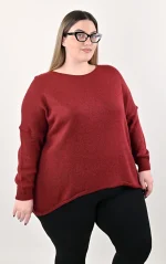 Plus Size Μπορντό Πλεκτή Μπλούζα | PsX Fashion