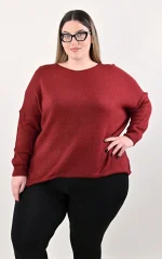 Ασύμμετρη Μπορντό Πλεκτή Μπλούζα - Image 3