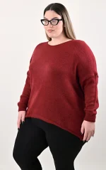 Ασύμμετρη Μπορντό Πλεκτή Μπλούζα - Image 2