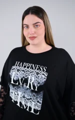 Μαύρη Μπλούζα T-shirt με Δαντελένια Μανίκια - Image 3