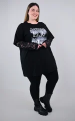 Μαύρη Μπλούζα T-shirt με Δαντελένια Μανίκια - Image 4