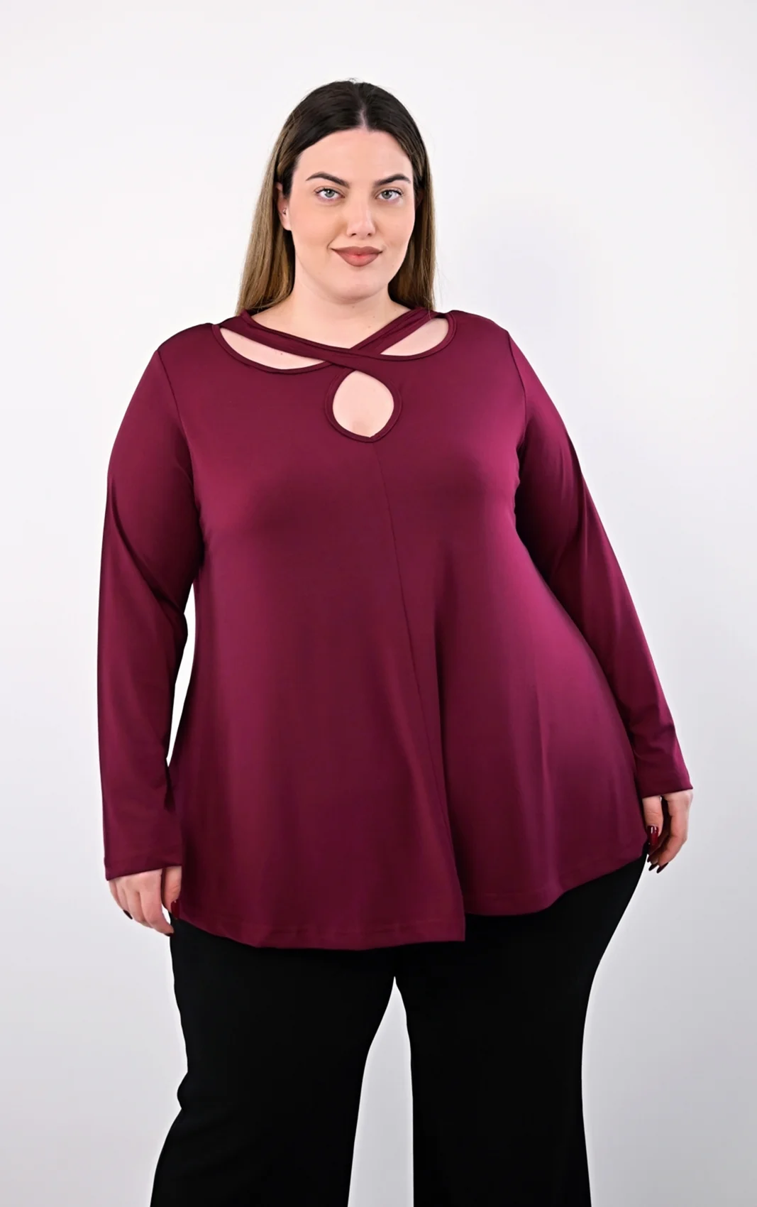 Plus Size Μπλούζα Μπορντό Άνοιγμα Ντεκολτέ | PsX Fashion