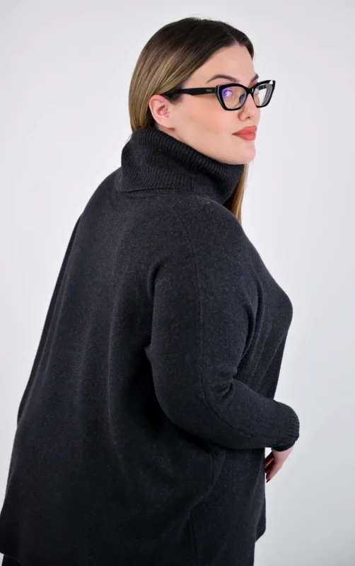 Plus Size Μαύρη Πλεκτή Μπλούζα Ζιβάγκο | Oversized | PsX Fashion