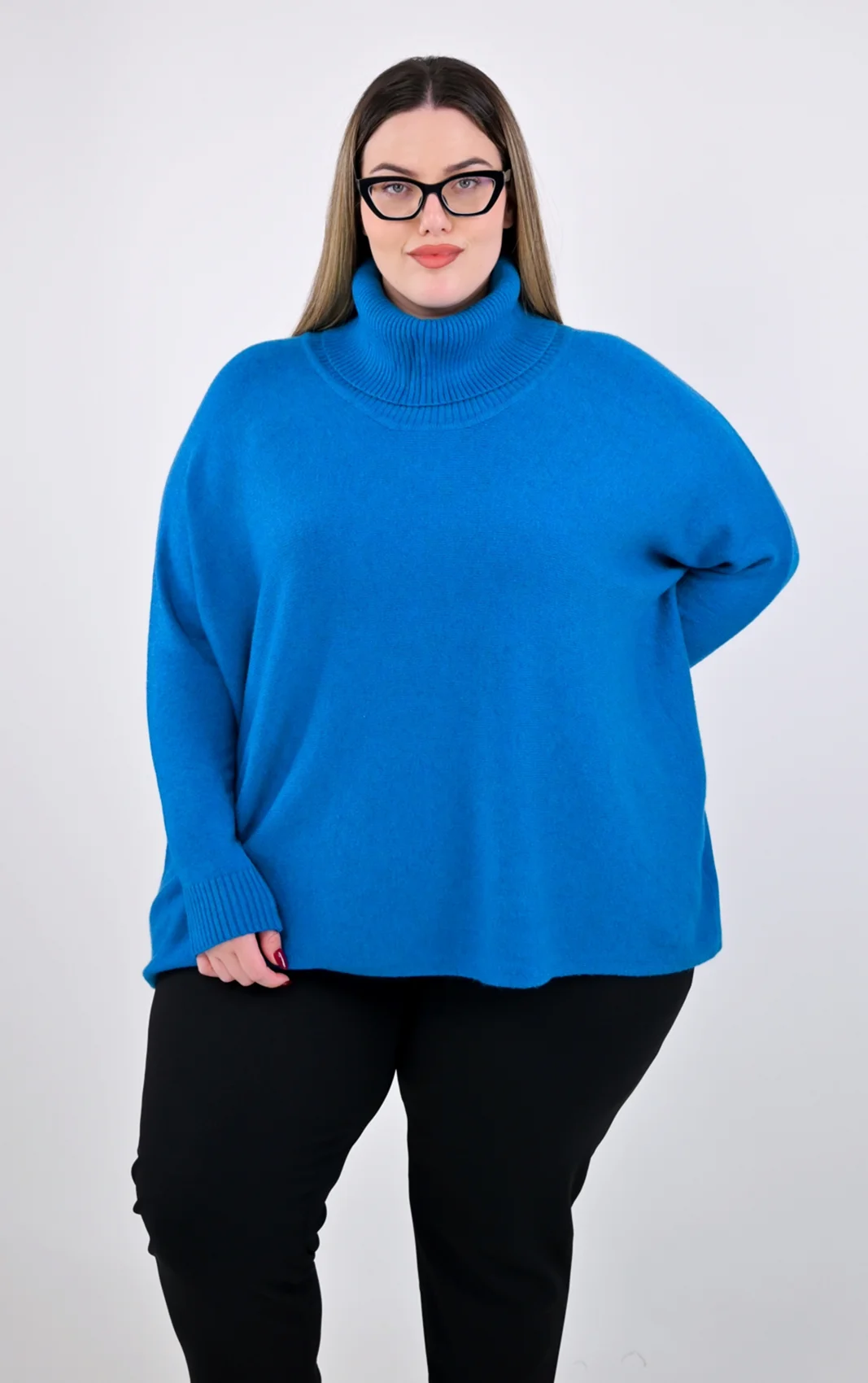Plus Size Μπλε Πλεκτή Μπλούζα Ζιβάγκο| Oversized | PsX Fashion