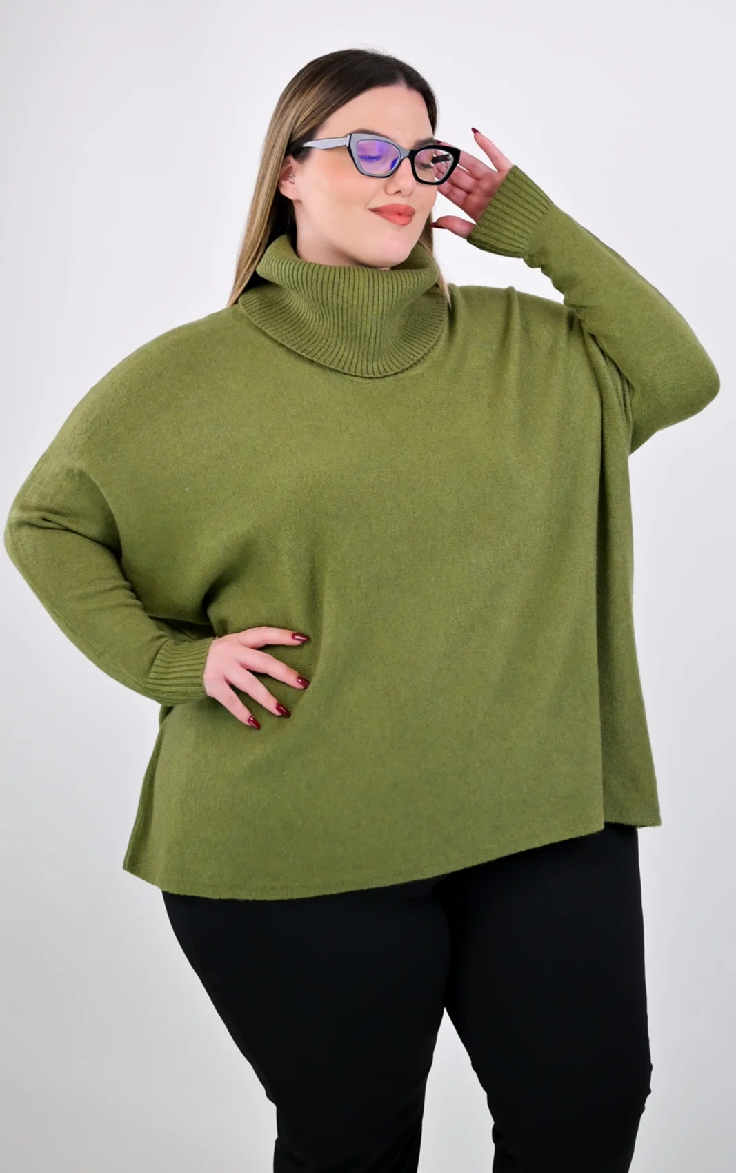 Plus Size Χακί Πλεκτή Μπλούζα Ζιβάγκο | Oversized | PsX Fashion