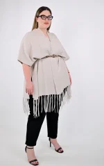 Plus Size Μπεζ Κάπα-Poncho Κρόσσια | OneSize | PsX Fashion