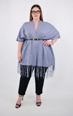 Plus Size Γκρι Κάπα-Poncho Κρόσσια | OneSize | PsX Fashion