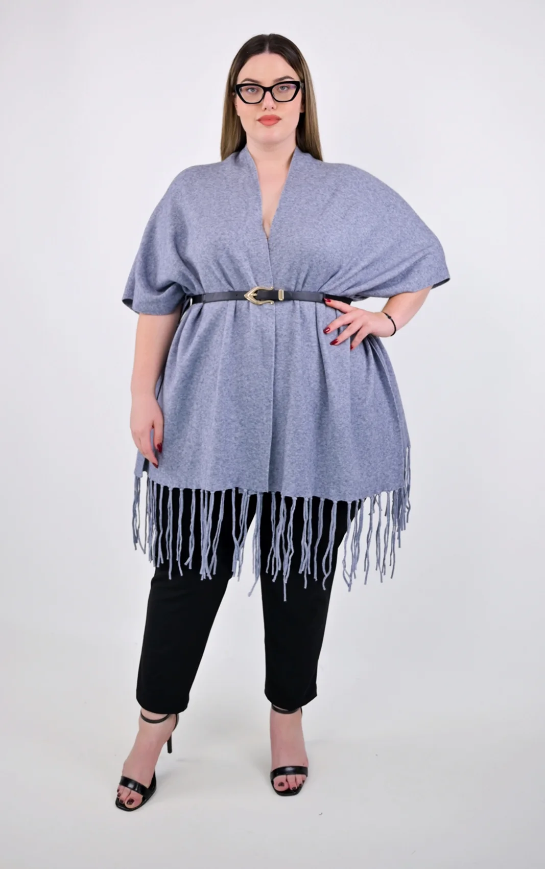 Plus Size Γκρι Κάπα-Poncho Κρόσσια | OneSize | PsX Fashion