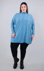Plus Size Μπλε Πλεκτό Ζιβάγκο Oversized | PsX Fashion
