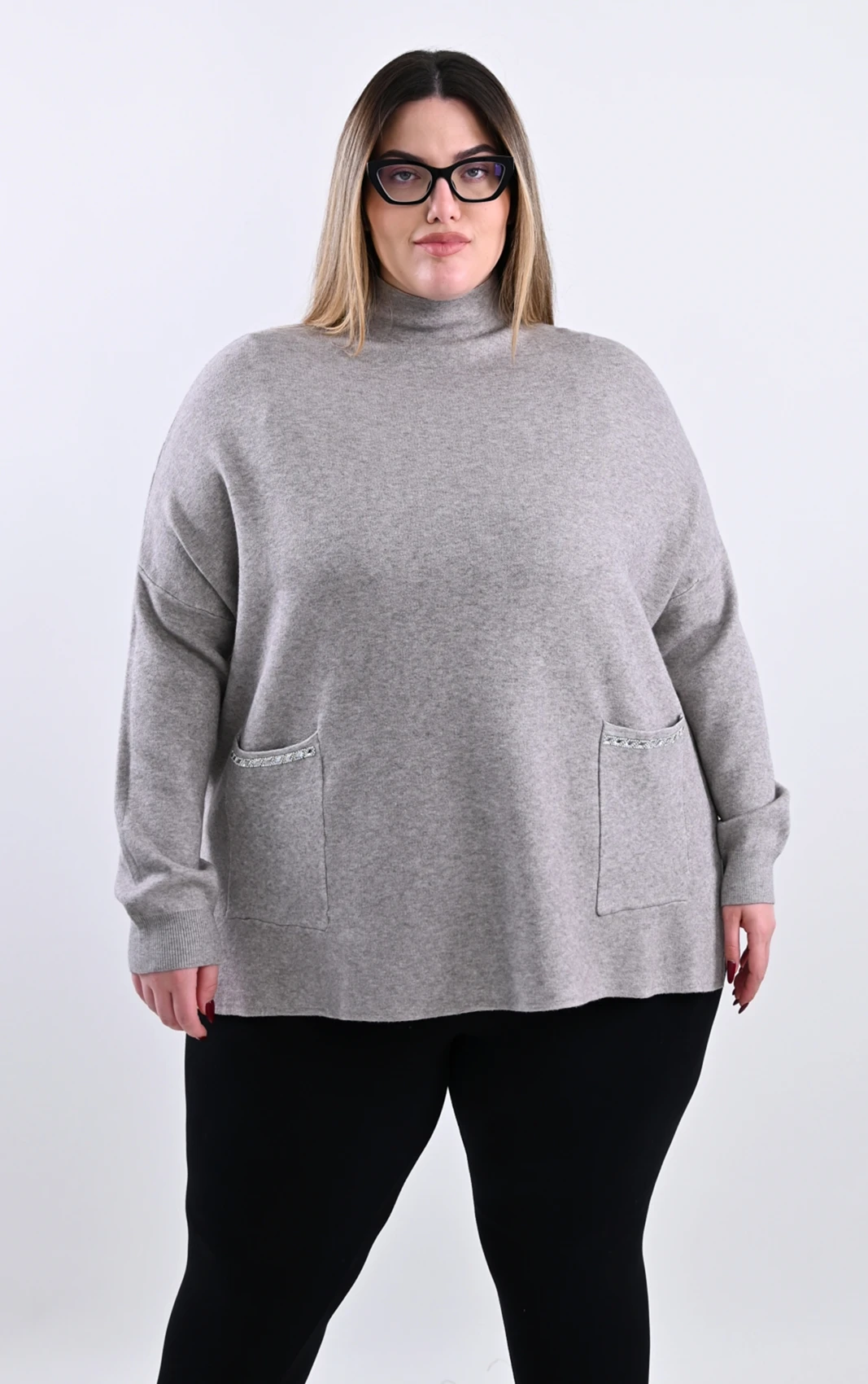 Plus Size Tobacco Πλεκτή Μπλούζα | Με Τσέπες | PsX Fashion