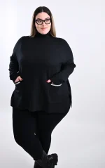 Plus Size Μαύρη Πλεκτή Μπλούζα | Με Τσέπες | PsX Fashion