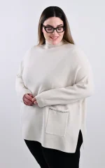 Plus Size Apricot Πλεκτή Μπλούζα | Με Τσέπες | PsX Fashion