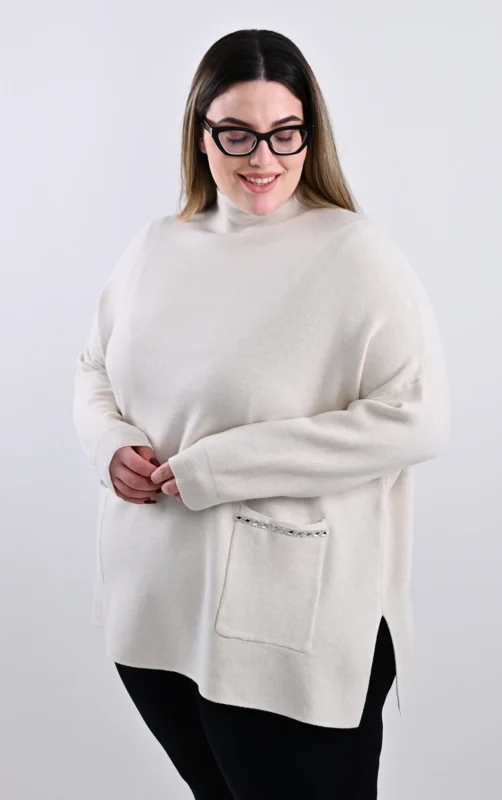 Plus Size Apricot Πλεκτή Μπλούζα | Με Τσέπες | PsX Fashion