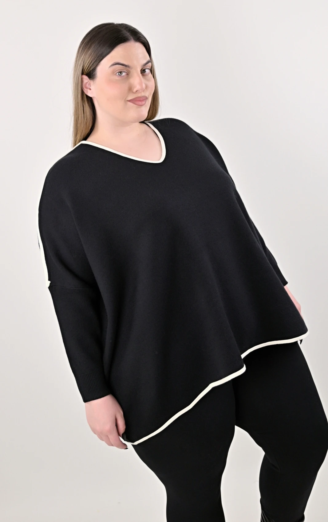 Plus Size Πλεκτή Μπλούζα V με Ρέλι | One Size | PsX Fashion