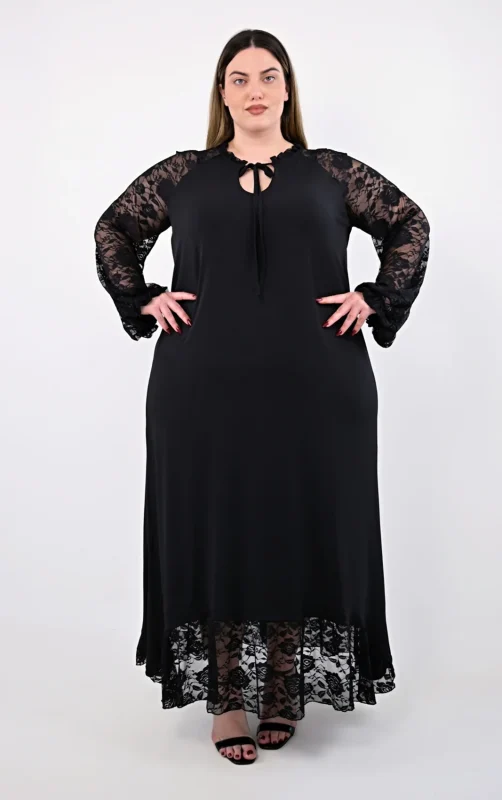 Plus Size Μαύρο Maxi Φόρεμα Δαντέλα | PsX Fashion