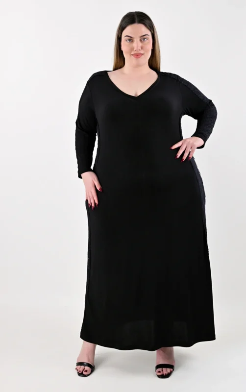 Plus Size Μάξι Φόρεμα Μαύρο με Δαντέλα | PsX Fashion