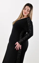 Plus Size Μάξι Φόρεμα Μπεζ Φόδρα & Δαντέλα | PsX Fashion