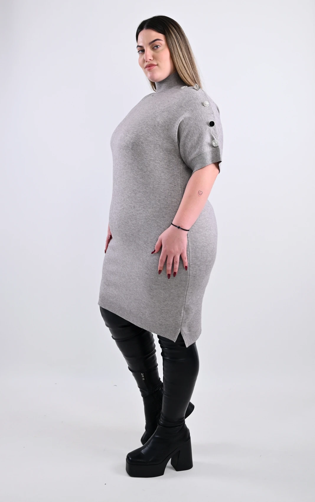 Plus Size Tobacco Πλεκτό Φόρεμα | Με Κουμπιά | PsX Fashion